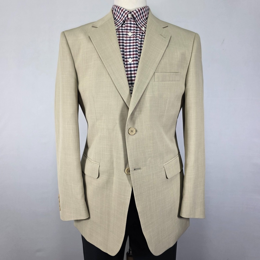 Stafford Essentials Men's Sport Coat Blazer Two Button Beige Polyester Size 40R